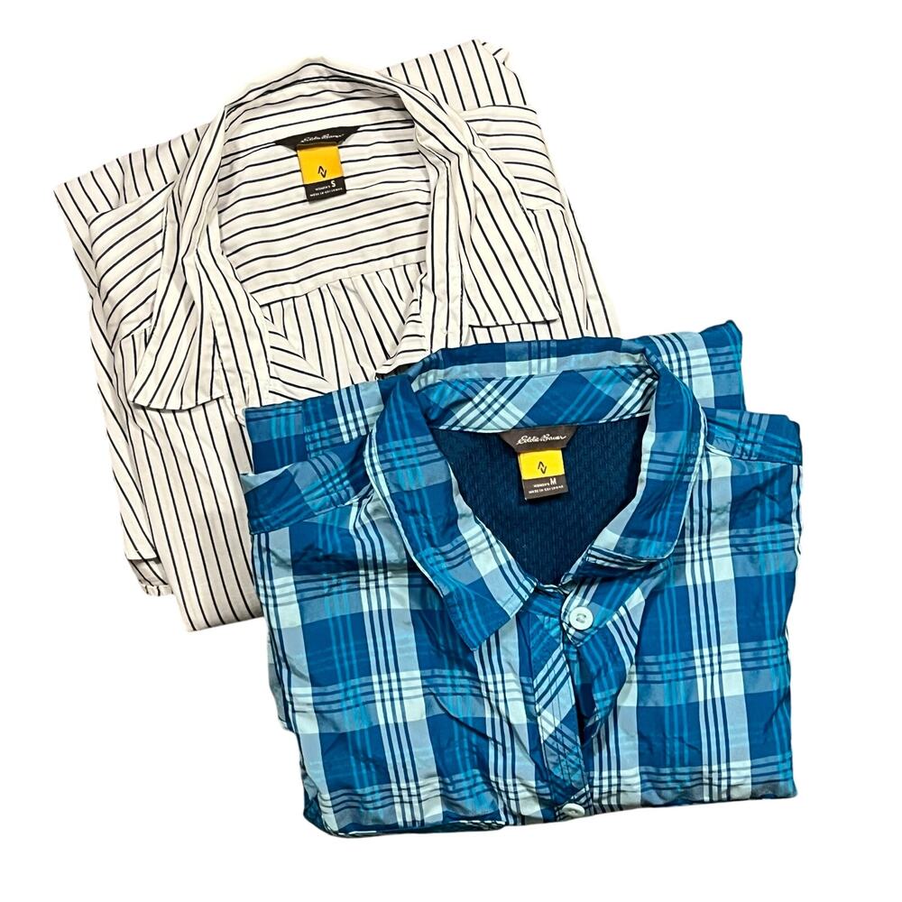 Eddie Bauer Travex Plaid Striped Long Sleeve Shirts Lot of 2 Womens Small Medium